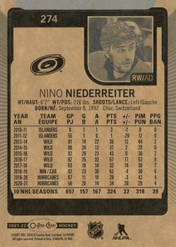 2021-22 O-Pee-Chee #274 Nino Niederreiter Back