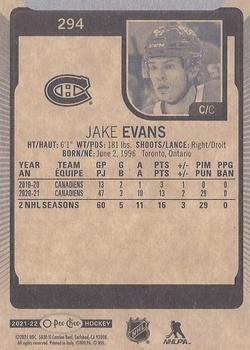 2021-22 O-Pee-Chee #294 Jake Evans Back