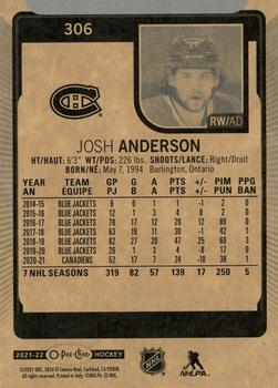2021-22 O-Pee-Chee #306 Josh Anderson Back