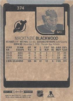 2021-22 O-Pee-Chee #374 Mackenzie Blackwood Back