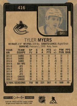 2021-22 O-Pee-Chee #416 Tyler Myers Back
