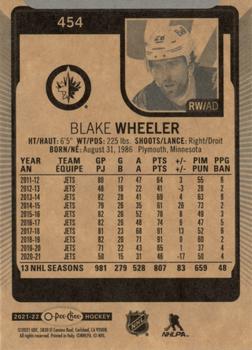 2021-22 O-Pee-Chee #454 Blake Wheeler Back