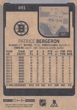 2021-22 O-Pee-Chee #491 Patrice Bergeron Back