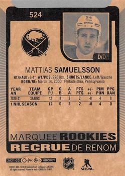2021-22 O-Pee-Chee #524 Mattias Samuelsson Back