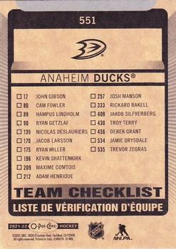 2021-22 O-Pee-Chee #551 Anaheim Ducks Back