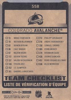 2021-22 O-Pee-Chee #558 Colorado Avalanche Back
