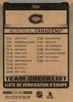 2021-22 O-Pee-Chee #566 Montreal Canadiens Back