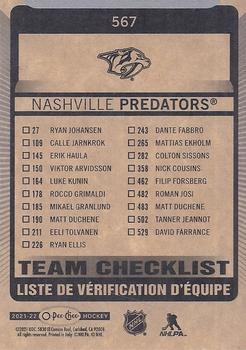 2021-22 O-Pee-Chee #567 Nashville Predators Back