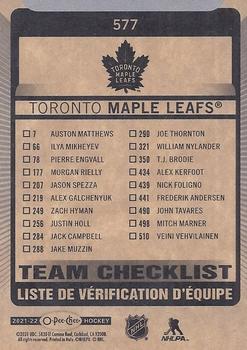 2021-22 O-Pee-Chee #577 Toronto Maple Leafs Back