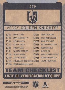 2021-22 O-Pee-Chee #579 Vegas Golden Knights Back