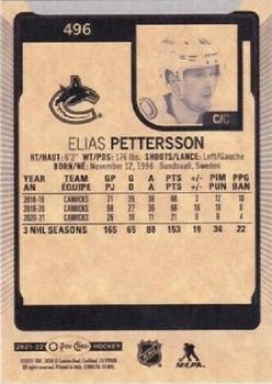 2021-22 O-Pee-Chee #496b Elias Pettersson Back