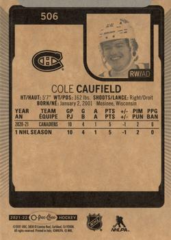 2021-22 O-Pee-Chee #506c Cole Caufield Back
