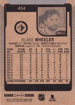 2021-22 O-Pee-Chee #454b Blake Wheeler Back