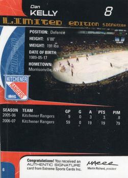 2007-08 Extreme Kitchener Rangers Autographs (OHL) #6 Dan Kelly Back