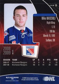 2008-09 Extreme Kitchener Rangers (OHL) Autographs #10 Mike Mascioli Back