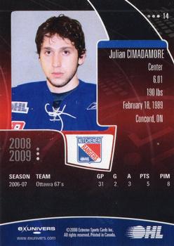 2008-09 Extreme Kitchener Rangers (OHL) Autographs #14 Julian Cimadamore Back