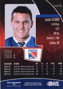 2008-09 Extreme Kitchener Rangers (OHL) Autographs #17 Jacob Lalonde Back