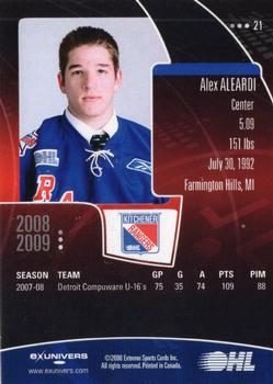 2008-09 Extreme Kitchener Rangers (OHL) Autographs #21 Alex Aleardi Back