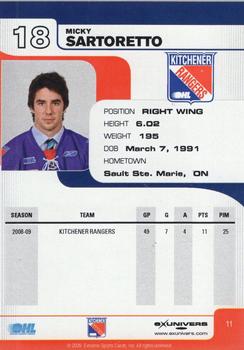 2009-10 Extreme Kitchener Rangers (OHL) Autographs #11 Micky Sartoretto Back