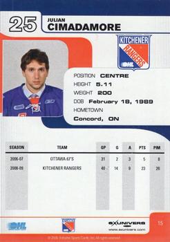 2009-10 Extreme Kitchener Rangers (OHL) Autographs #15 Julian Cimadamore Back