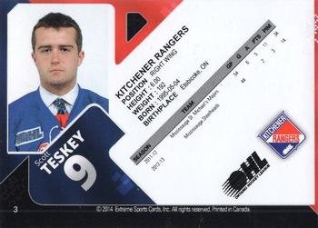 2013-14 Extreme Kitchener Rangers (OHL) Autographs #9 Scott Teskey Back