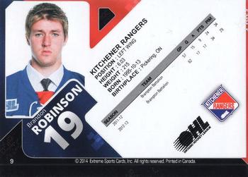2013-14 Extreme Kitchener Rangers (OHL) Autographs #13 Brandon Robinson Back