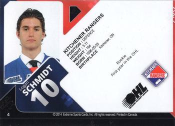 2013-14 Extreme Kitchener Rangers (OHL) Autographs #17 Logan Schmidt Back