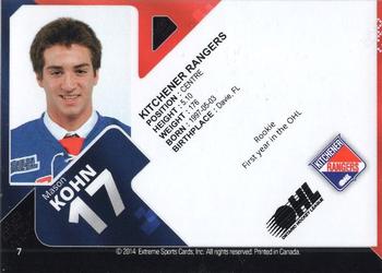 2013-14 Extreme Kitchener Rangers (OHL) Autographs #23 Mason Kohn Back