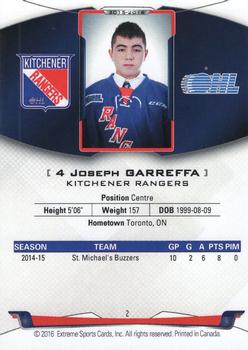 2015-16 Extreme Kitchener Rangers (OHL) - Autographs #2 Joseph Garreffa Back