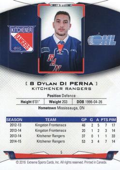 2015-16 Extreme Kitchener Rangers (OHL) - Autographs #5 Dylan DiPerna Back