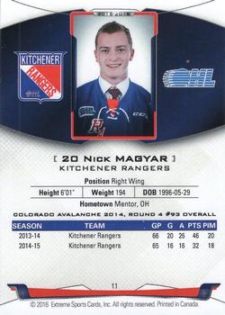 2015-16 Extreme Kitchener Rangers (OHL) - Autographs #11 Nick Magyar Back