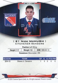 2015-16 Extreme Kitchener Rangers (OHL) - Autographs #12 Nicholas McHugh Back