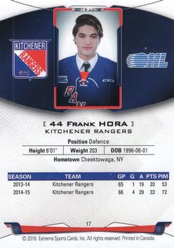 2015-16 Extreme Kitchener Rangers (OHL) - Autographs #17 Frank Hora Back