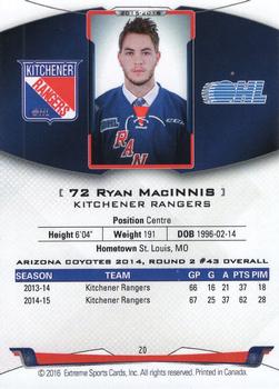 2015-16 Extreme Kitchener Rangers (OHL) - Autographs #20 Ryan MacInnis Back