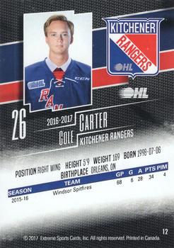 2016-17 Extreme Kitchener Rangers OHL - Autographs #12 Cole Carter Back