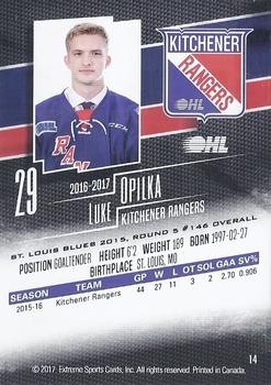 2016-17 Extreme Kitchener Rangers OHL - Autographs #14 Luke Opilka Back