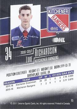2016-17 Extreme Kitchener Rangers OHL - Autographs #15 Luke Richardson Back