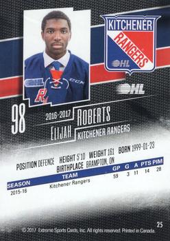 2016-17 Extreme Kitchener Rangers OHL - Autographs #25 Elijah Roberts Back