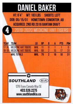 2019-20 Medicine Hat Tigers (WHL) #NNO Daniel Baker Back