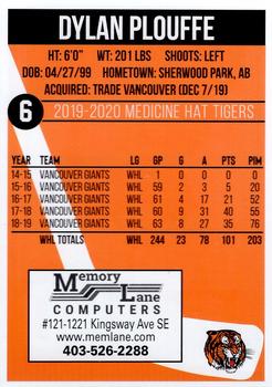 2019-20 Medicine Hat Tigers (WHL) #NNO Dylan Plouffe Back