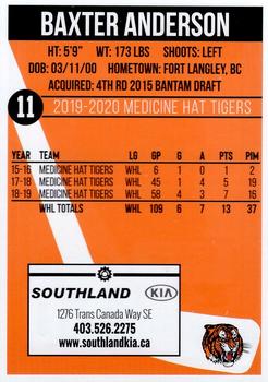 2019-20 Medicine Hat Tigers (WHL) #NNO Baxter Anderson Back