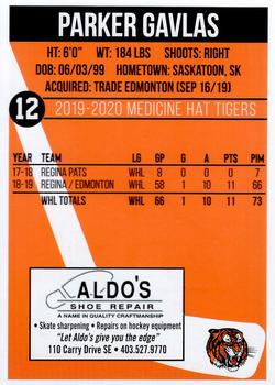 2019-20 Medicine Hat Tigers (WHL) #NNO Parker Gavlas Back