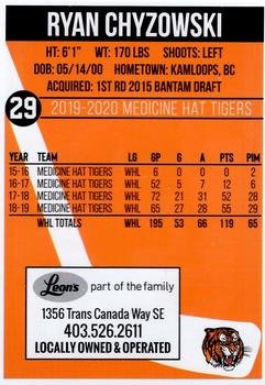 2019-20 Medicine Hat Tigers (WHL) #NNO Ryan Chyzowski Back