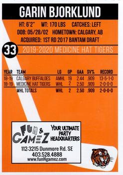 2019-20 Medicine Hat Tigers (WHL) #NNO Garin Bjorklund Back