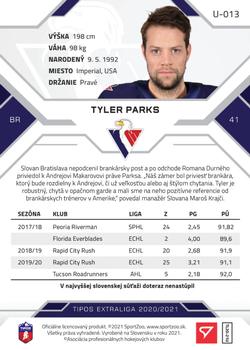 2020-21 SportZoo Tipos Extraliga 2. Seria - Gold #U-013 Tyler Parks Back