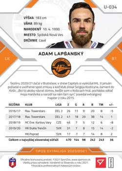 2020-21 SportZoo Tipos Extraliga 2. Seria - Gold #U-034 Adam Lapsansky Back