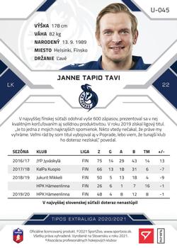 2020-21 SportZoo Tipos Extraliga 2. Seria - Gold #U-045 Janne Tapio Tavi Back