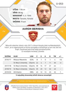 2020-21 SportZoo Tipos Extraliga 2. Seria - Gold #U-053 Aaron Berisha Back