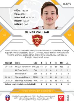 2020-21 SportZoo Tipos Extraliga 2. Seria - Gold #U-055 Oliver Okuliar Back