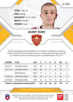 2020-21 SportZoo Tipos Extraliga 2. Seria - Gold #U-059 Jozef Svec Back